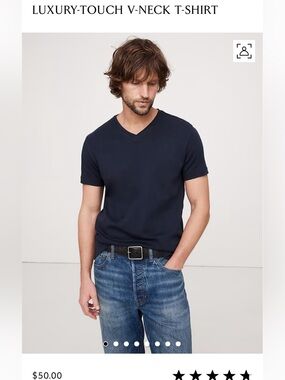 NWT Banana Republic Navy Men's Luxury touch V-neck t-shirt.  Size Large.